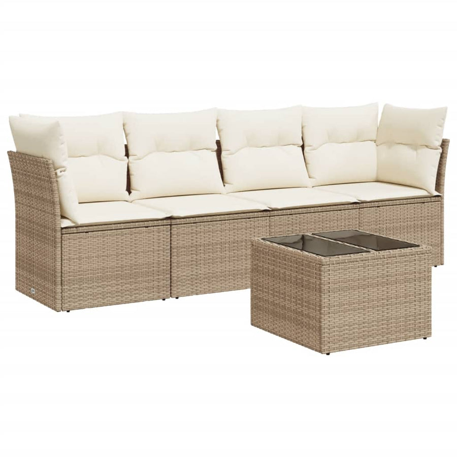 5-Delige Loungeset Met Kussens Poly Rattan Beige