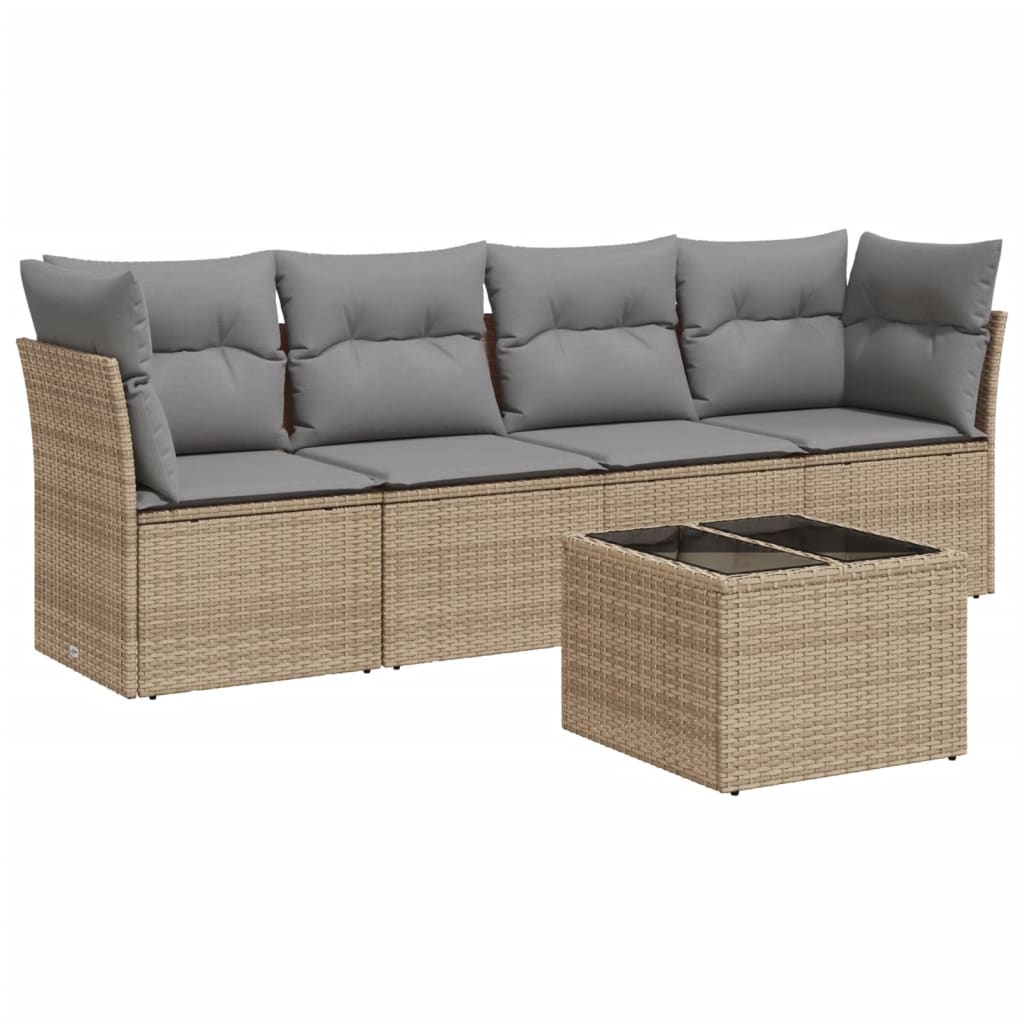 5-Delige Loungeset Met Kussens Poly Rattan Beige