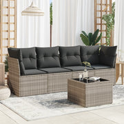 Loungeset 5-delig poly rattan lichtgrijs