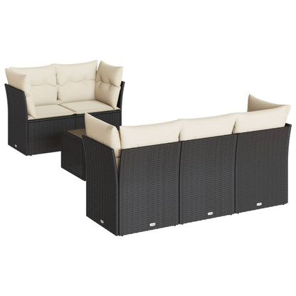 6-delige Loungeset met kussens poly rattan zwart Zwart en crème
