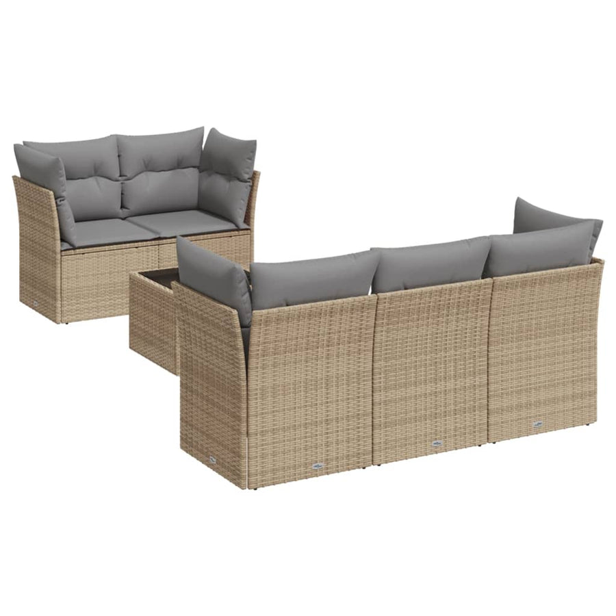 6-Delige Loungeset Met Kussens Poly Rattan Beige