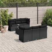 7-piece lounge set with cushions poly rattan black