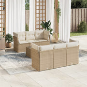 7-piece Loungeset with cushions poly rattan beige