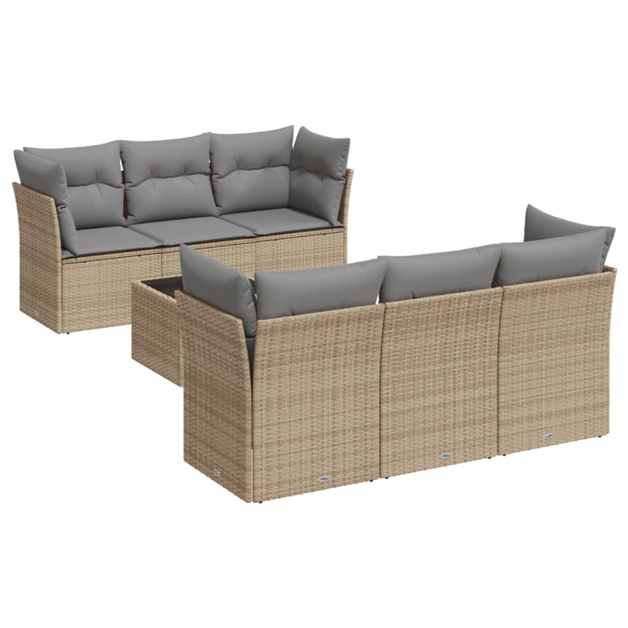 7-Delige Loungeset Met Kussens Poly Rattan Beige