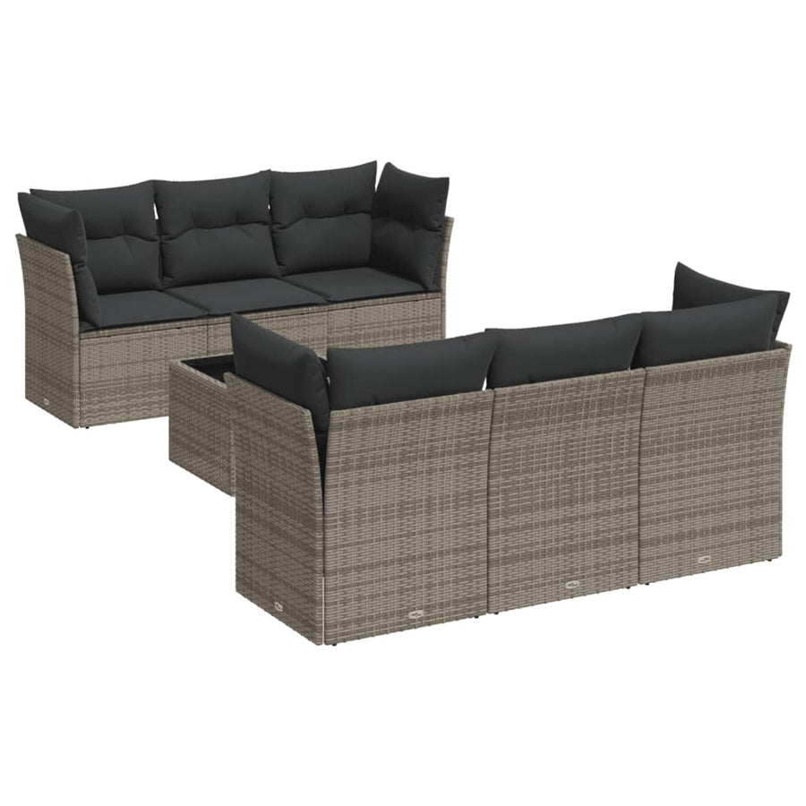 7-Delige Loungeset Met Kussens Poly Rattan Grijs
