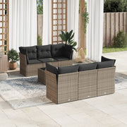 7-piece Lounge Set with Cushions poly rattan grey