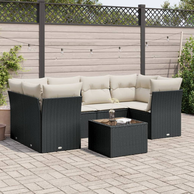 7-Delige Loungeset Met Kussens Poly Rattan Zwart