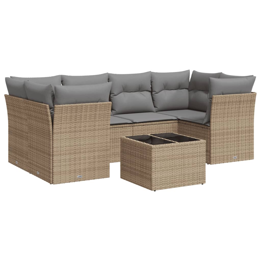 7-Delige Loungeset Met Kussens Poly Rattan Beige