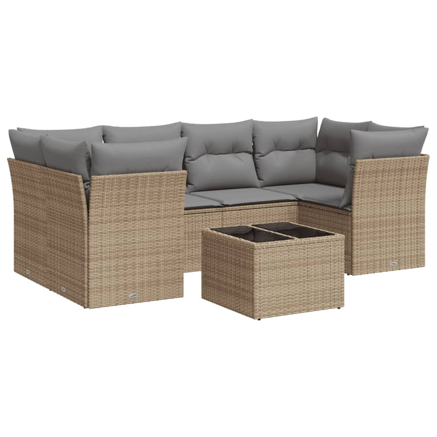 7-Delige Loungeset Met Kussens Poly Rattan Beige