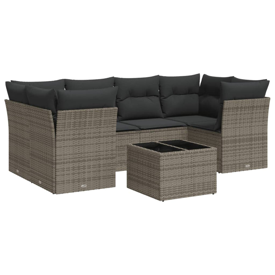 7-Delige Loungeset Met Kussens Poly Rattan Grijs