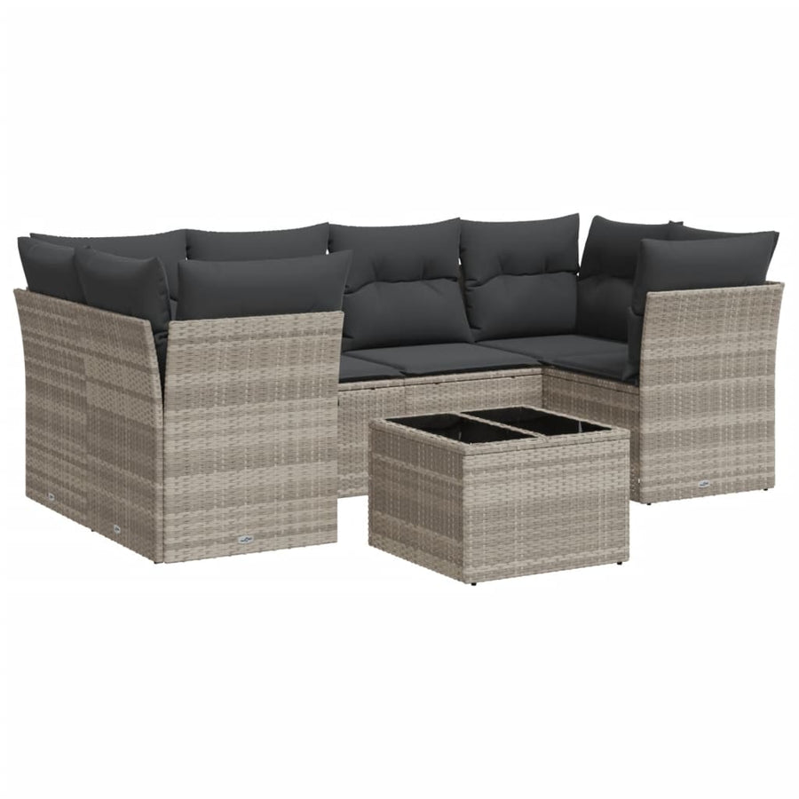 7-delige Loungeset met kussens poly rattan lichtgrijs