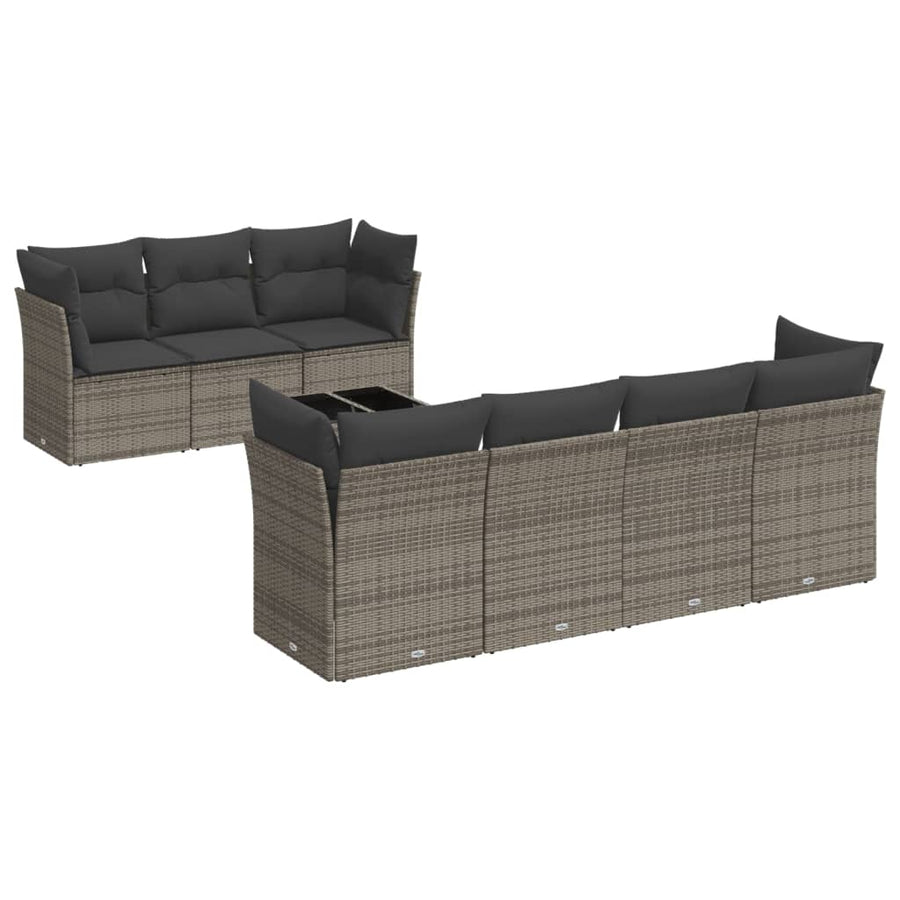 8-Delige Loungeset Met Kussens Poly Rattan Grijs