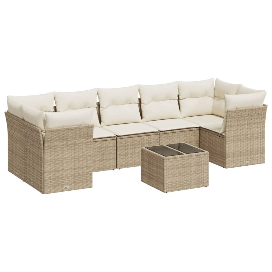 8-Delige Loungeset Met Kussens Poly Rattan Beige