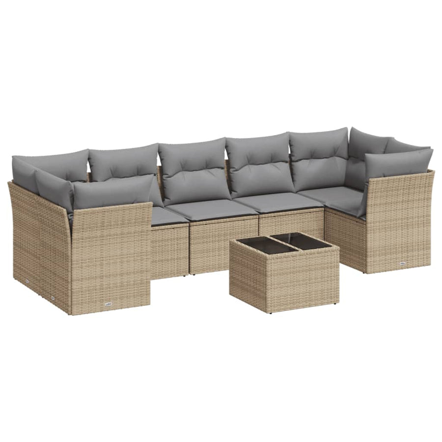 8-Delige Loungeset Met Kussens Poly Rattan Beige