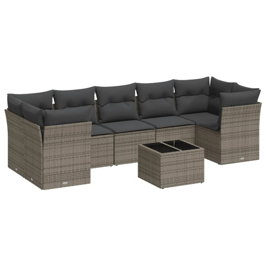 8-Delige Loungeset Met Kussens Poly Rattan Grijs