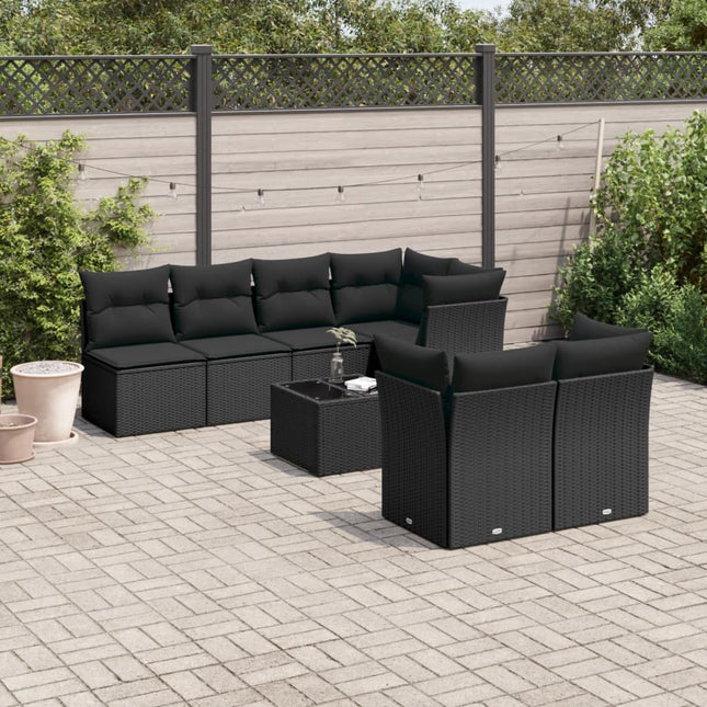 8-Delige Loungeset Met Kussens Poly Rattan Zwart