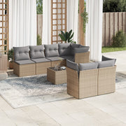 8-piece Lounge Set with Cushions Poly Rattan Beige