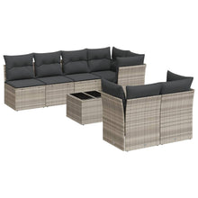 8-delige Loungeset met kussens poly rattan lichtgrijs