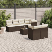 8-piece Lounge Set with cushions poly rattan brown