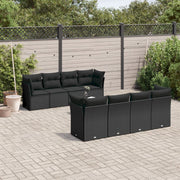 9-piece Lounge Set with cushions poly rattan black
