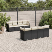 9-piece Lounge Set with cushions poly rattan black