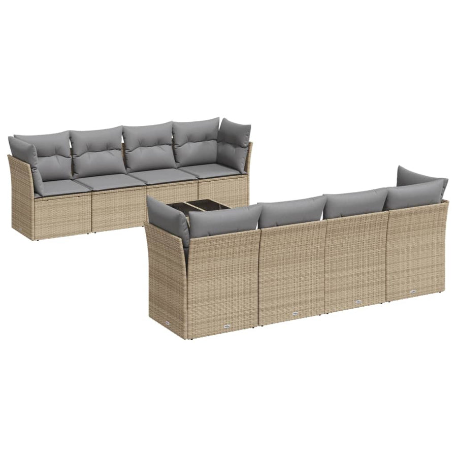 9-Delige Loungeset Met Kussens Poly Rattan Beige