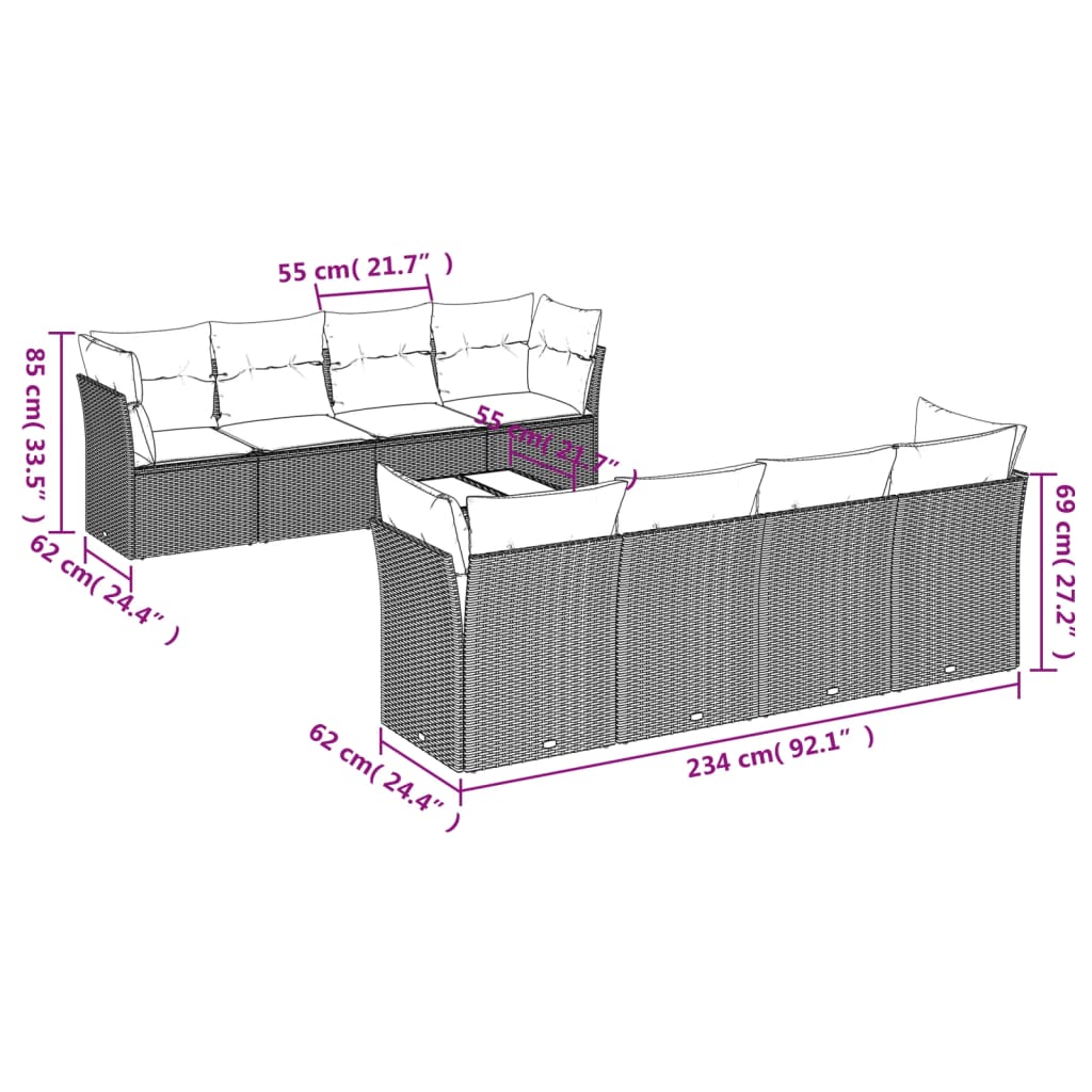 9-Delige Loungeset Met Kussens Poly Rattan Beige