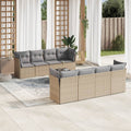 9-delige Loungeset met kussens poly rattan beige