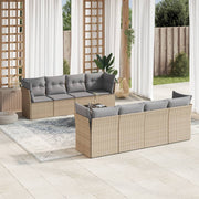 9-piece Lounge Set with Cushions Poly Rattan Beige