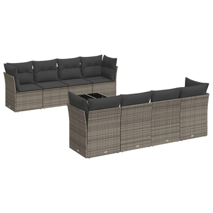 9-Delige Loungeset Met Kussens Poly Rattan Grijs