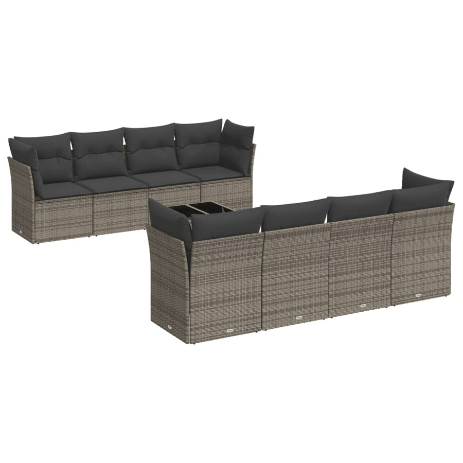 9-Delige Loungeset Met Kussens Poly Rattan Grijs