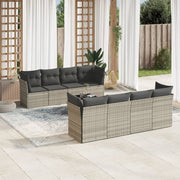 9-piece Lounge Set with Cushions Poly Rattan Light Grey