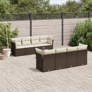 9-piece Lounge Set with Cushions Poly Rattan Brown
