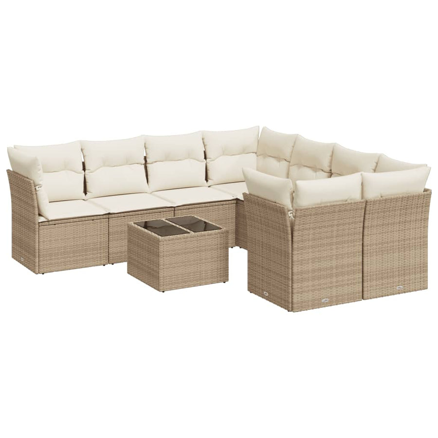9-Delige Loungeset Met Kussens Poly Rattan Beige