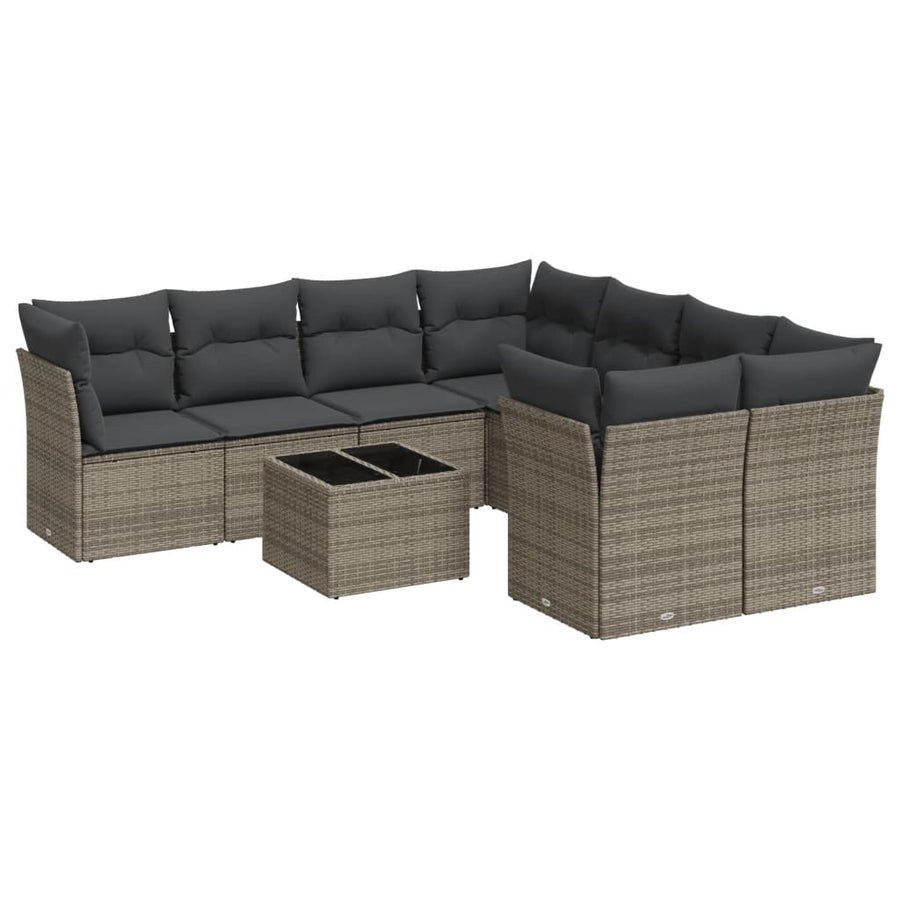 9-Delige Loungeset Met Kussens Poly Rattan Grijs