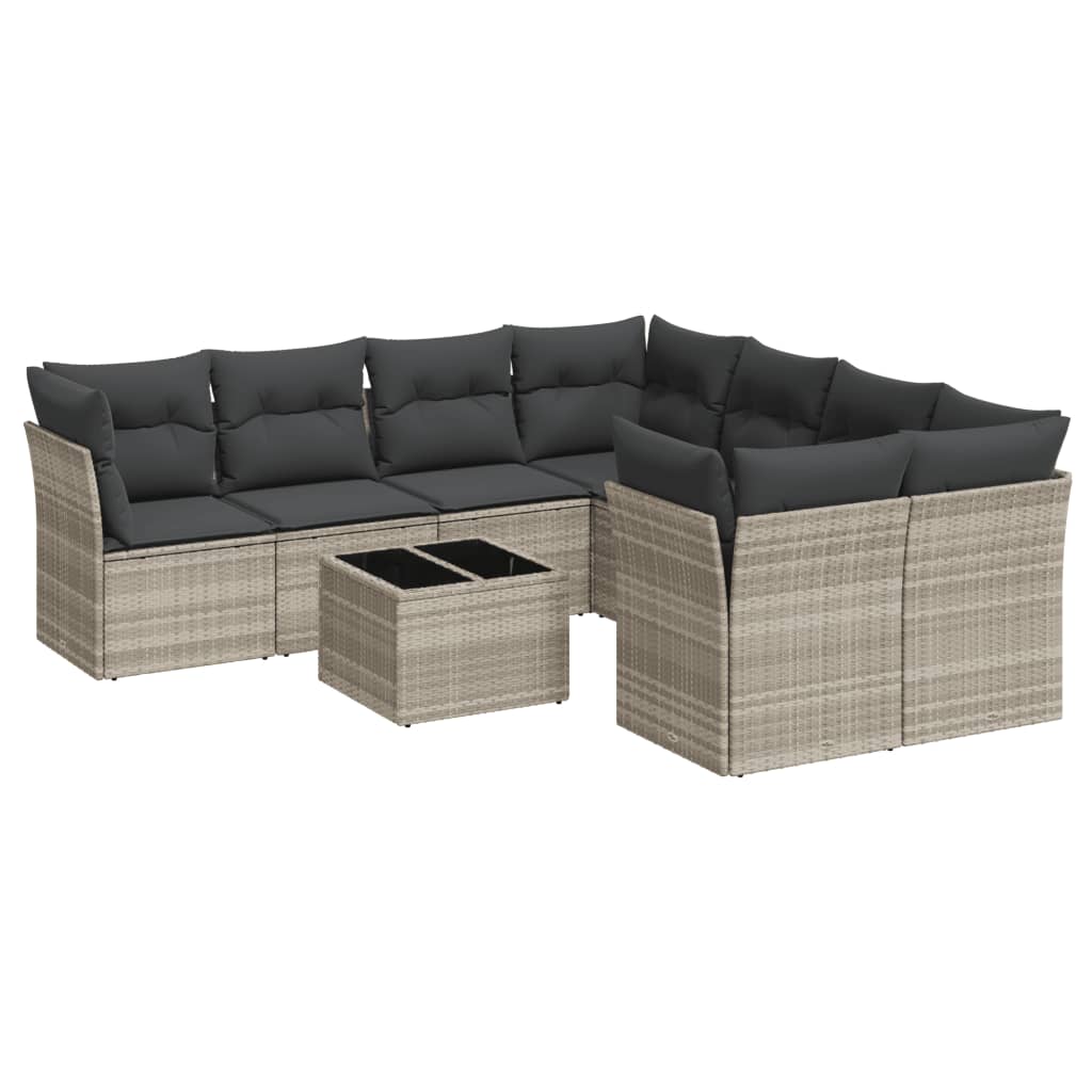 9-delige Loungeset met kussens poly rattan lichtgrijs
