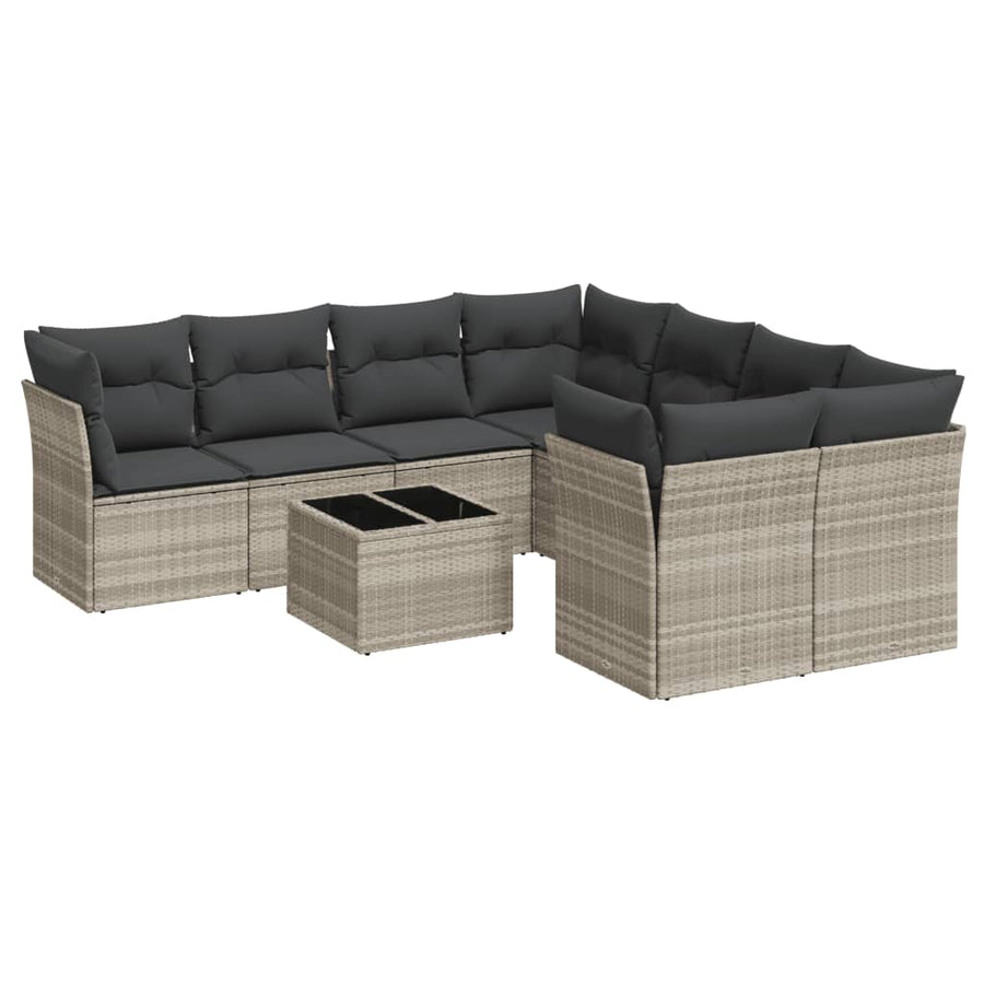 9-delige Loungeset met kussens poly rattan lichtgrijs