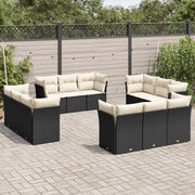 Loungeset poly rattan zwart 12-delig