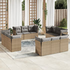 12-delige Loungeset met kussens poly rattan beige Beige en grijs Zonder tafel