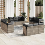 Loungeset 12-delig poly rattan lichtgrijs