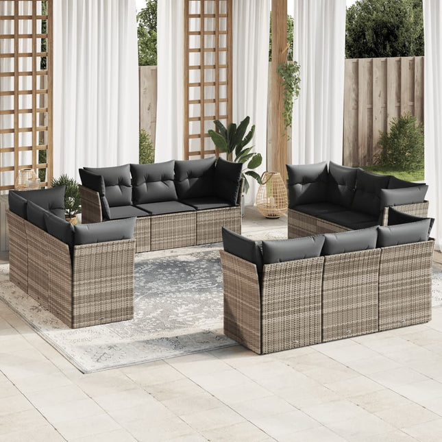 12-delige Loungeset met kussens poly rattan lichtgrijs