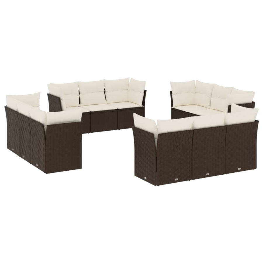 12-delige Loungeset met kussens poly rattan bruin Bruin en crème