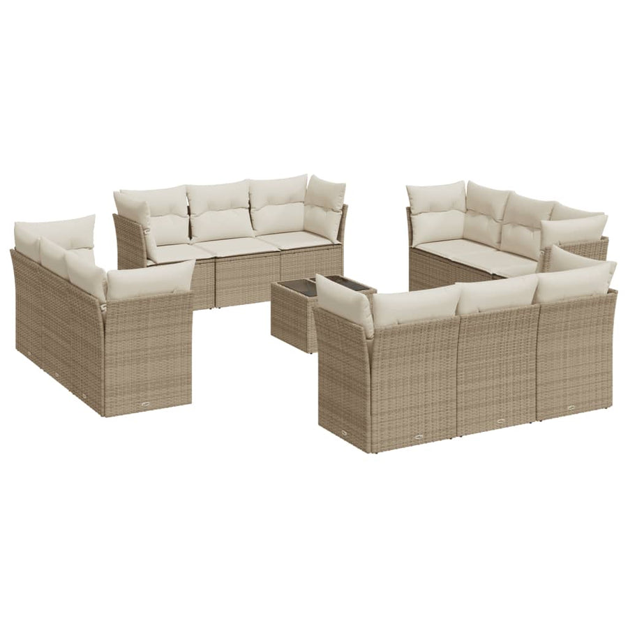 13-delige Loungeset met kussens poly rattan beige