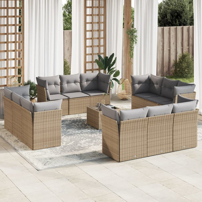 13-delige Loungeset met kussens poly rattan beige