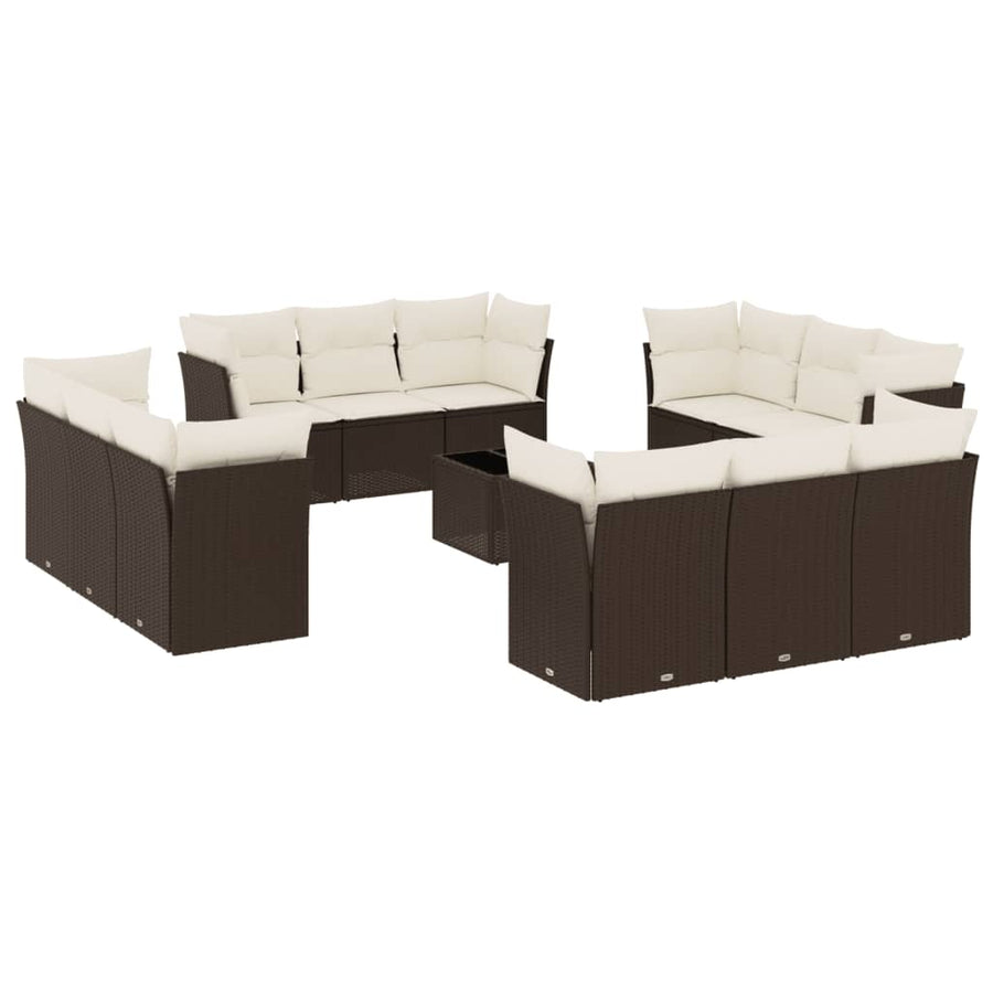 13-delige Loungeset met kussens poly rattan bruin