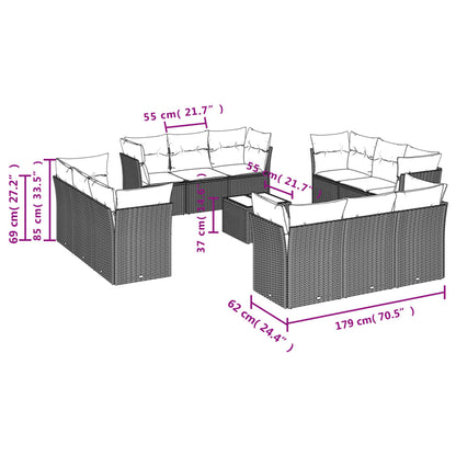 13-delige Loungeset met kussens poly rattan bruin