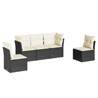 5-Delige Loungeset Met Kussens Poly Rattan Zwart