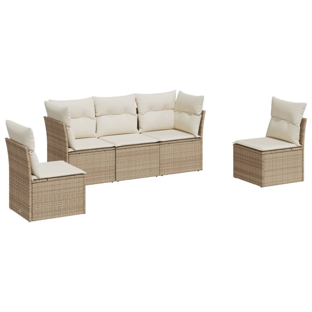 5-Delige Loungeset Met Kussens Poly Rattan Beige