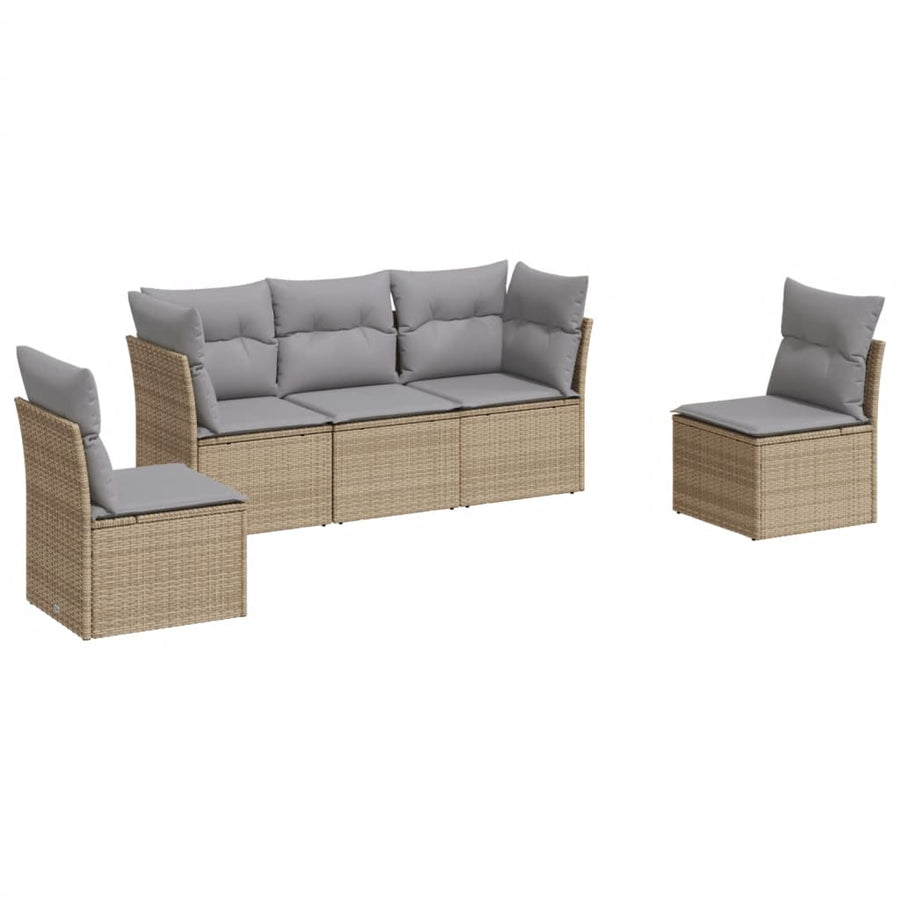 5-Delige Loungeset Met Kussens Poly Rattan Beige