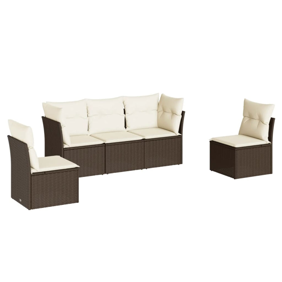 5-delige Loungeset met kussens poly rattan bruin 1 Bruin en crème